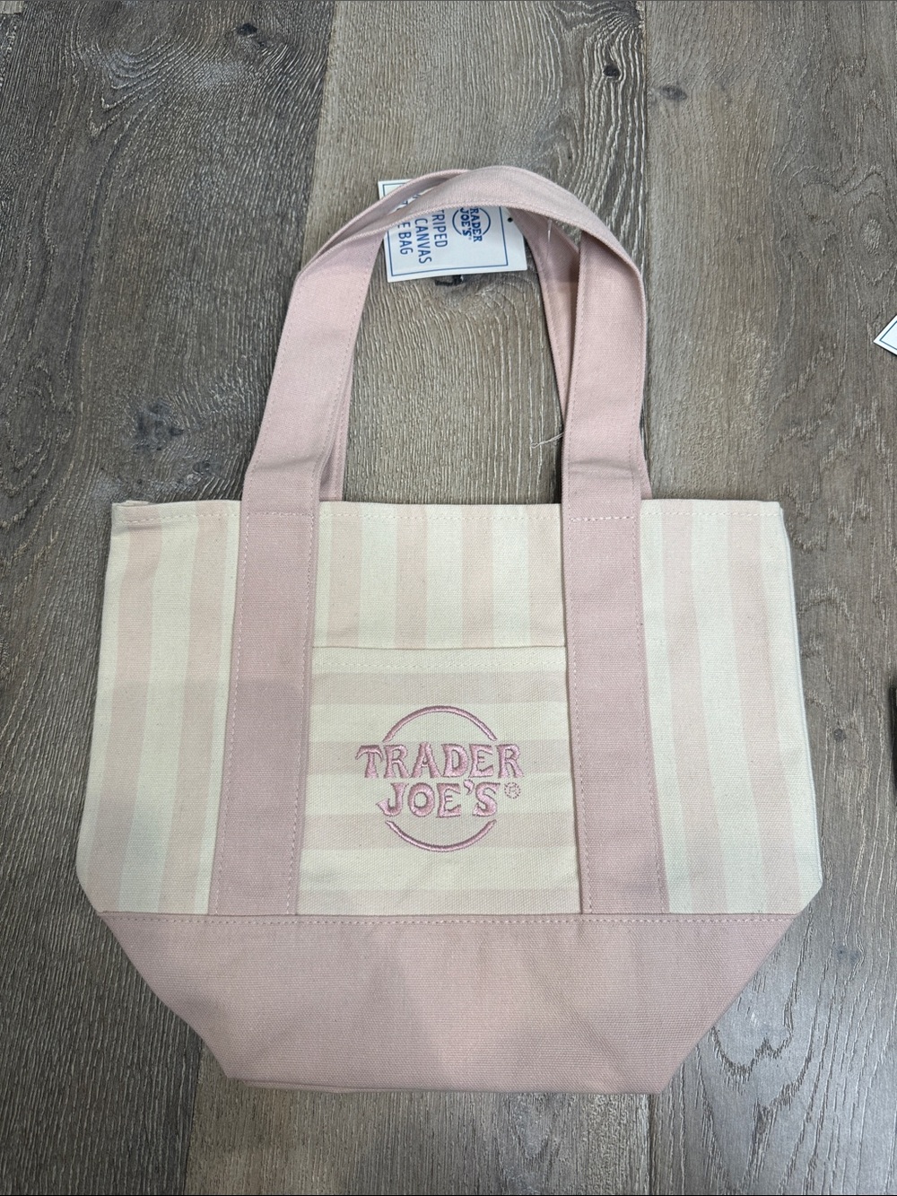 Trader Joe's Pink Stripe Canvas Tote Bag